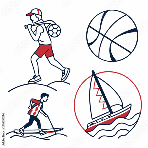 Professional sports and recreation icons set, transparent background