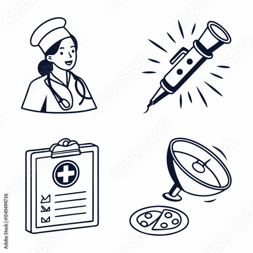 Diverse professions icons set doctor musician pizza delivery