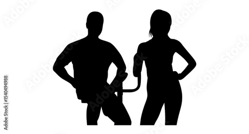 A boy and a little girl are exercising together. The boy is exercising and the girl is standing.