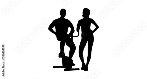 A boy and a little girl are exercising together. The boy is exercising and the girl is standing.