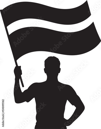 man proudly holding large waving flag in upright position representing pride patriotism protest or leadership spirit