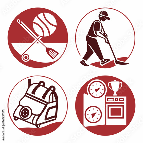 Four red circle icons business service concepts