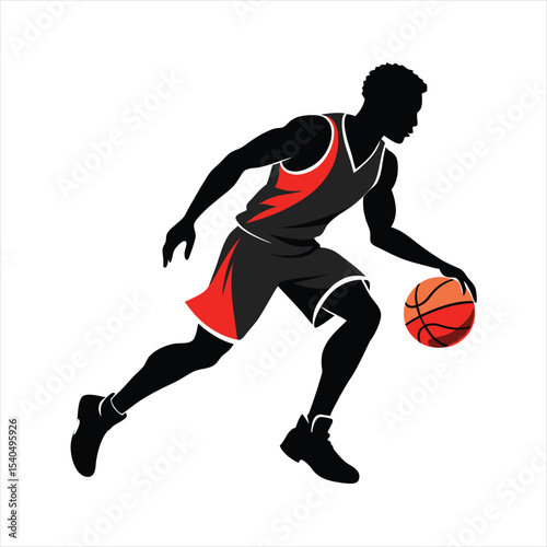 Black and Red Basketball Player Dribbling Vector Art

