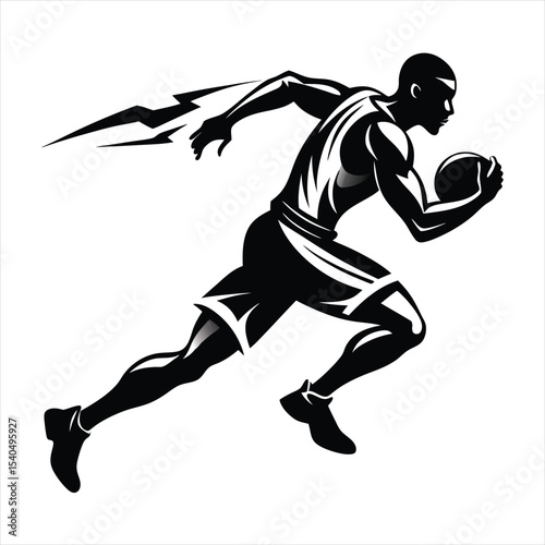 Dynamic Basketball Player Dribbling with Lightning Silhouette Vector