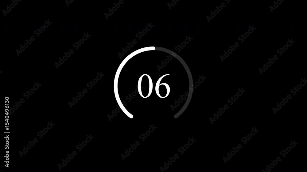 Animated Countdown Timer White Circle Progressing to Zero on Black Background