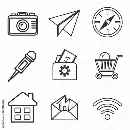 Nine simple line icons for web design