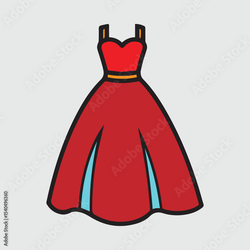 Red ball gown dress fashion icon illustration