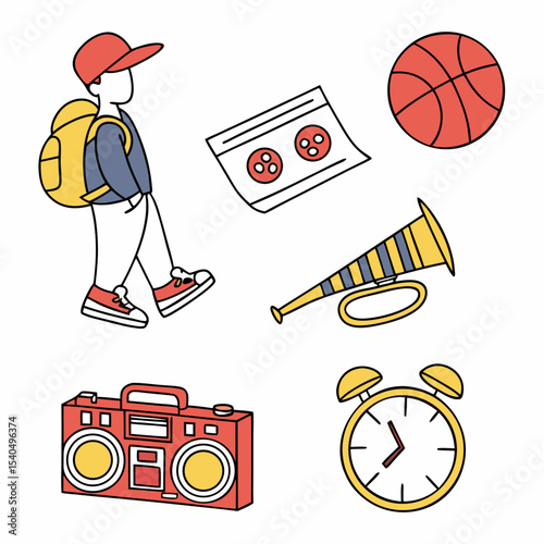 Retro 80s style icons set, isolated, transparent background