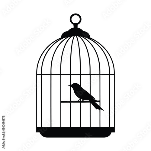 Bird in Cage Silhouette Vector Icon
