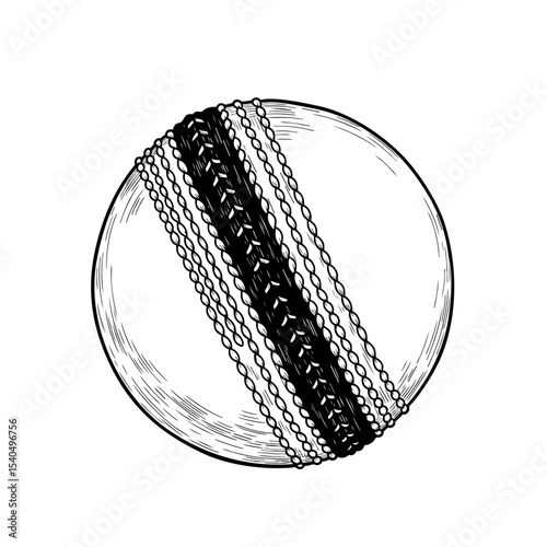 Cricket Ball Hand Drawn Sketch in one Picture, on a Transparent Isolated PNG Background