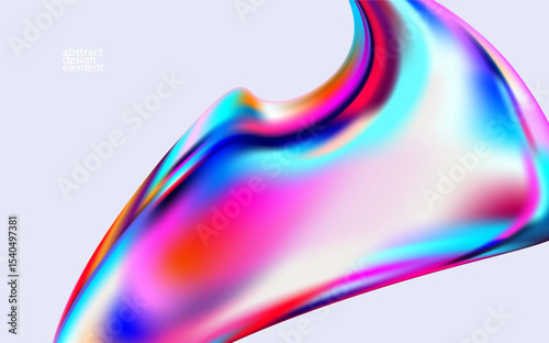 3D Holographic liquid shapes. Colorful iridescent bubble on white background. Abstract vector frame.