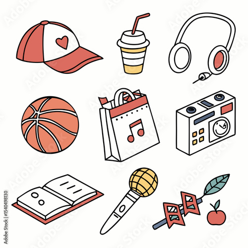 Cute doodle icons collection daily life objects