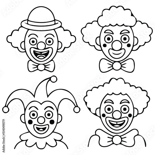 outline collection of clown icons for web design isolated vector illustration