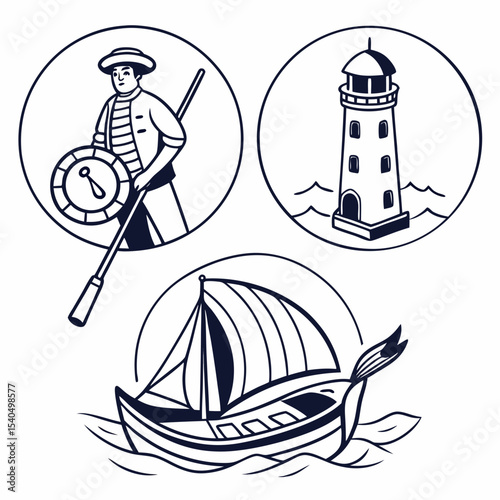 Venetian gondola sailor lighthouse sailboat sea