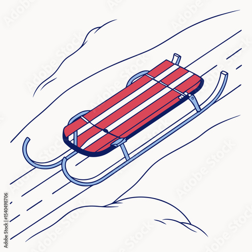 Red and white striped sledding down snowy hill