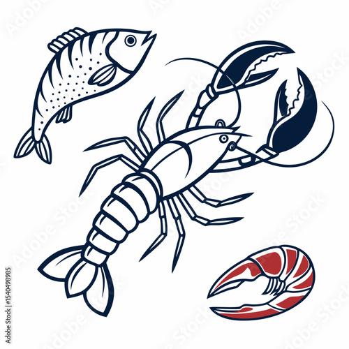 Fresh seafood crayfish lobster fish shrimp design