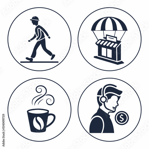 Walking man coffee shop parachute delivery service