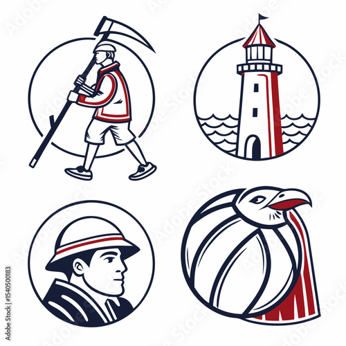 Nautical and agricultural vintage style icons set