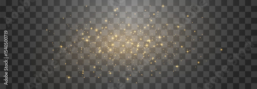 Magical light dust, dusty shine. Flying particles of light. Christmas light effect. Sparkling particles of fairy dust glow in transparent background. Vector illustration on png.