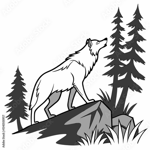 Majestic wolf howling on rocky mountain peak