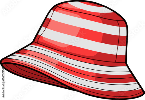 Red and White Striped Bucket Hat Illustration
