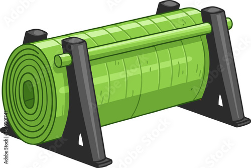 Rolled-Up Green Material on a Stand