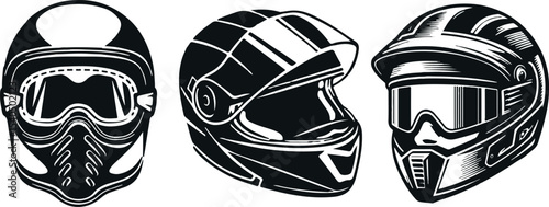 Motorcycle helmet vector icon set. Racing team helmet vector illustration