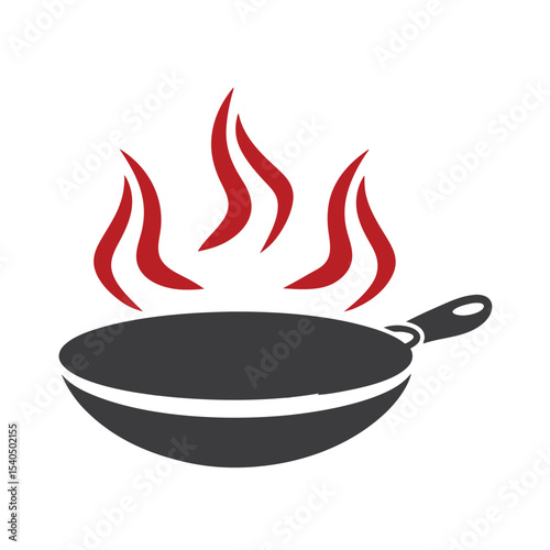 Gray Wok with Red Steam Cooking Food Icon Illustration