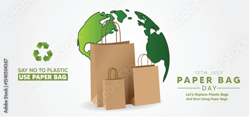 World Paper Bag Day July 12 reduce plastic waste vector poster