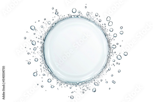 Circular water splash, centered, white liquid