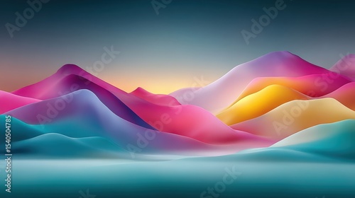 Colorful abstract landscape with rolling hills at sunset, evoking tranquility and creativity
