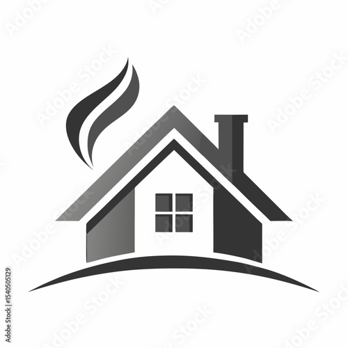 Minimalist house icon with smoke and chimney