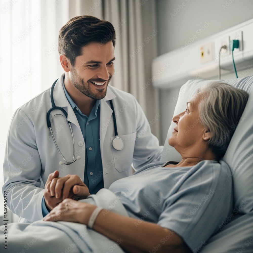 Obraz premium Doctor Caring for Senior Patient – Compassionate Elderly Healthcare