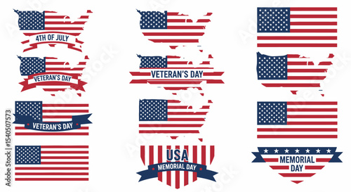 Patriotic USA Flag Designs Vector Graphics for Veterans Day, Memorial Day & Independence Day