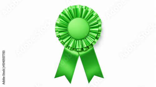green award ribbon rosette  on white background 