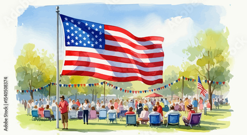 Patriotic Celebration A Watercolor Painting of Independence Day Festivities