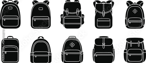 Silhouette Set of Backpack Icons - Vector Illustration