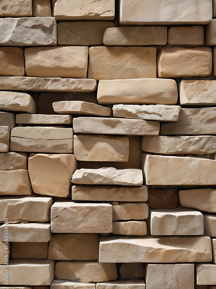 Obraz premium Rustic Stacked Stone Wall Texture Background,AI
