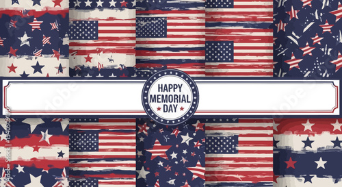 Patriotic Memorial Day Seamless Patterns Stars, Stripes & Vintage Textures