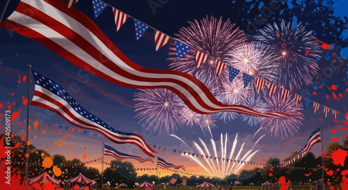 Patriotic Fireworks Celebration Independence Day Illustration