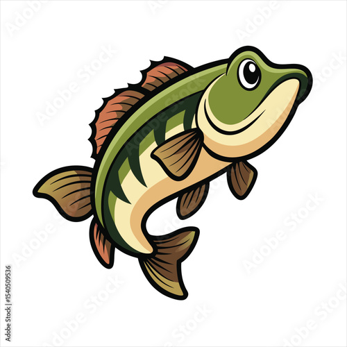 Friendly Cartoon Largemouth Bass Fish Vector Illustration