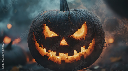 spooky Halloween pumpkin with glowing eyes and mischievous grin, perfect for festive decor