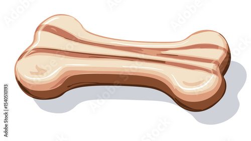 Close-up studio shot of a single bone-shaped dog biscuit. The biscuit is predominantly beige or off-white with brown stripes running horizontally across its surface.  It has a slightly textured