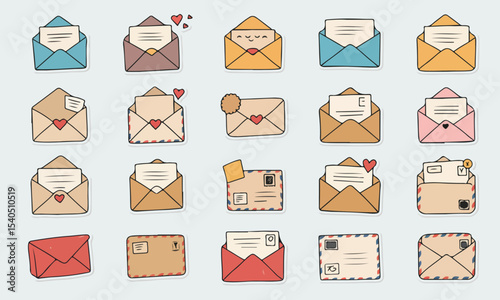 Cute Hand-Drawn Envelope Illustrations: Perfect for Stationery & Design