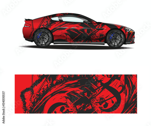 Red and Black Abstract Car Wrap Design Template
