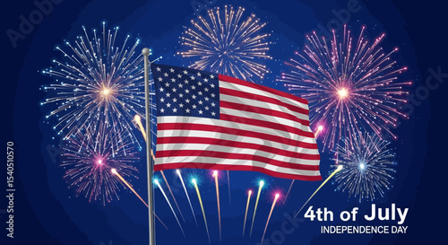Patriotic Fireworks and American Flag A 4th of July Celebration