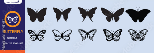 Butterfly vector and  silhouette blak and white