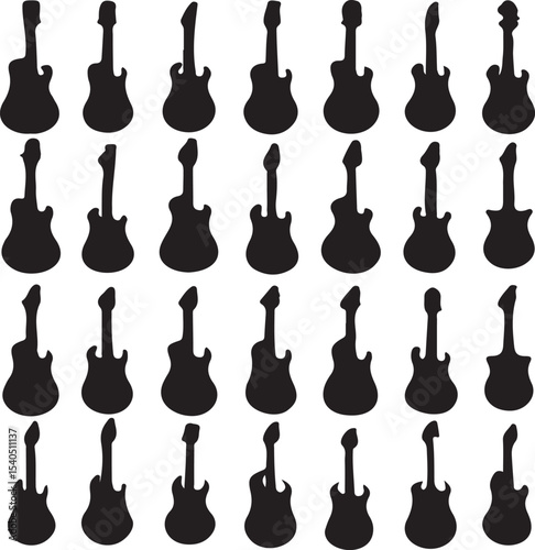 Black silhouettes of electric guitars arranged in a repeating pattern on a white background