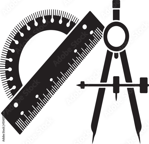 Black and white vector illustration of geometry tools for design and measurement purposes