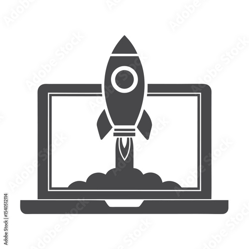 Gray Rocket Launching from Laptop Screen on White Background 1